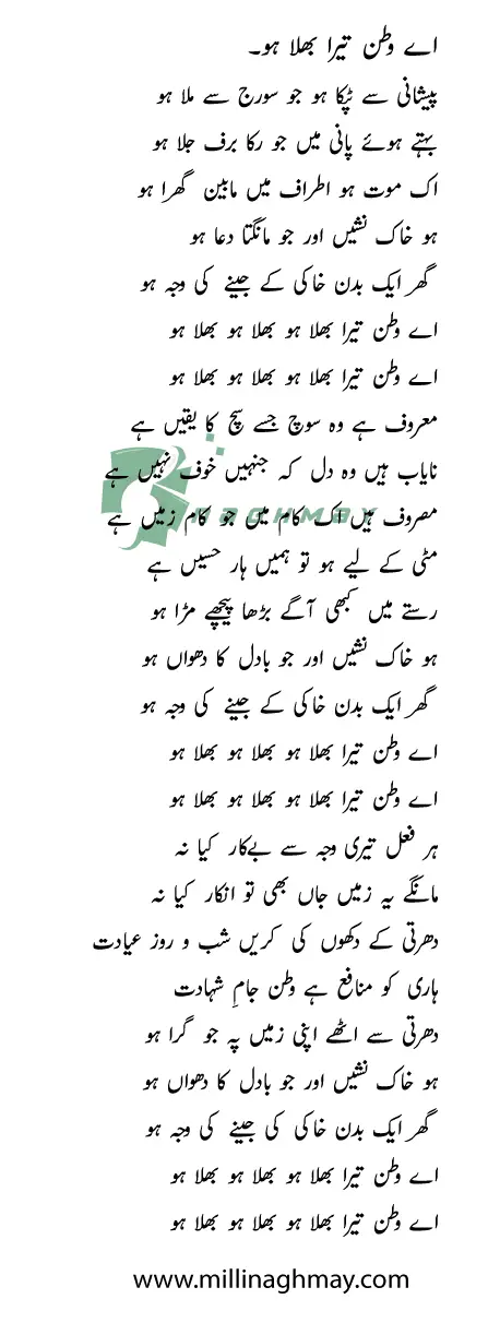 Aye Watan Tera Bhala Ho Lyrics Urdu