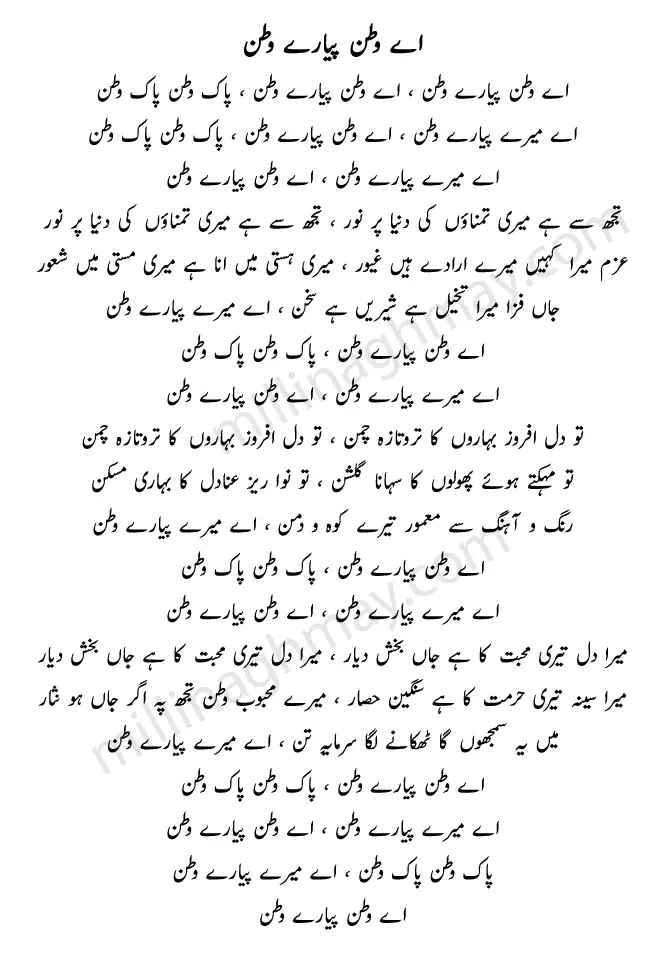 Aye Watan Pyare Watan Urdu Lyrics