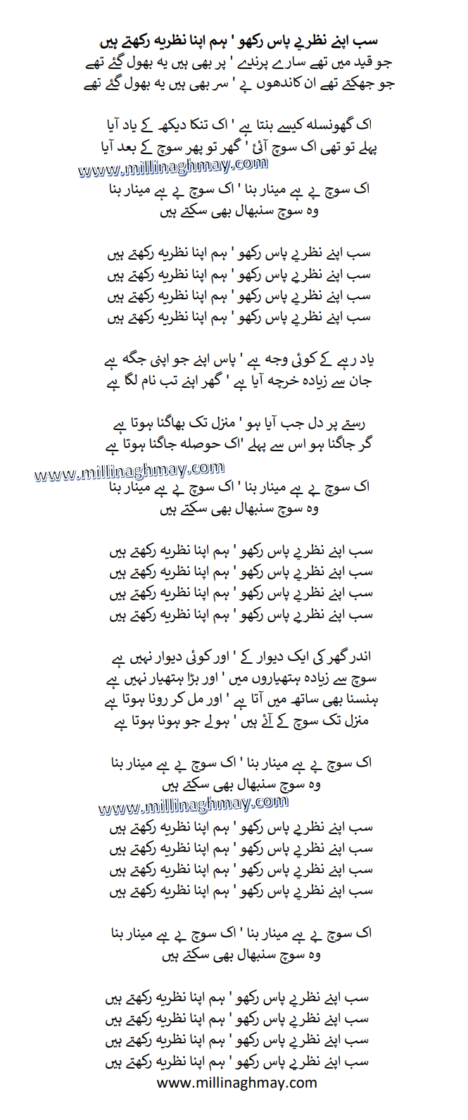 Hum Apna Nazariya Rakhte Hain Urdu Lyrics